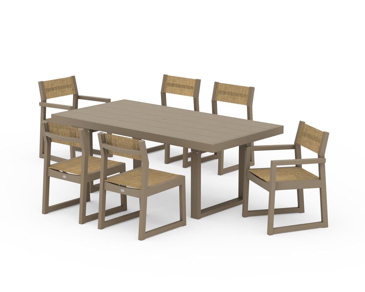 POLYWOOD EDGE Sling 7-Piece Dining Set in Vintage Sahara / Burlap