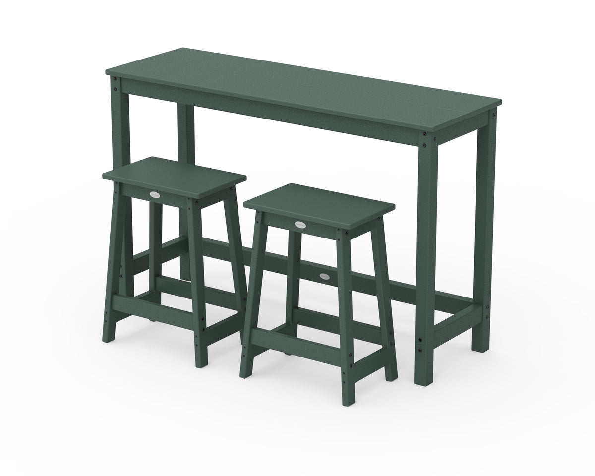 POLYWOOD Modern Studio Stool 3-Piece Counter Balcony Set in Green