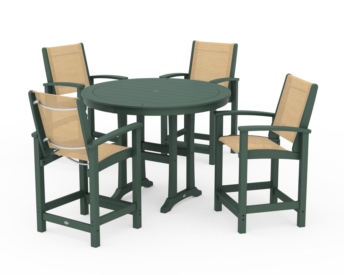 POLYWOOD Coastal 5-Piece Counter Set in Green / Dupioni Apricot
