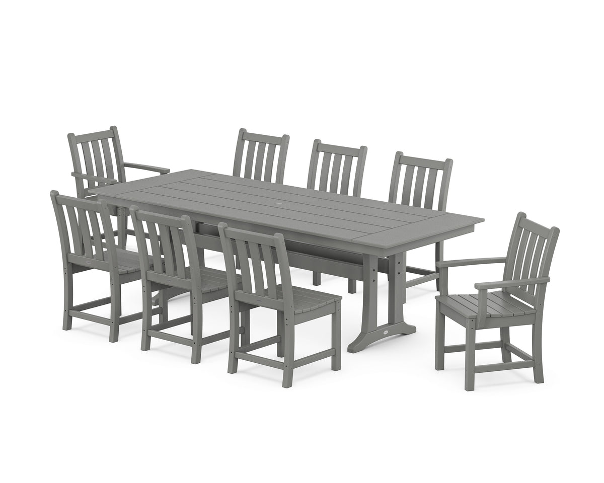 POLYWOOD Traditional Garden 9-Piece Farmhouse Dining Set with Trestle Legs in Slate Grey