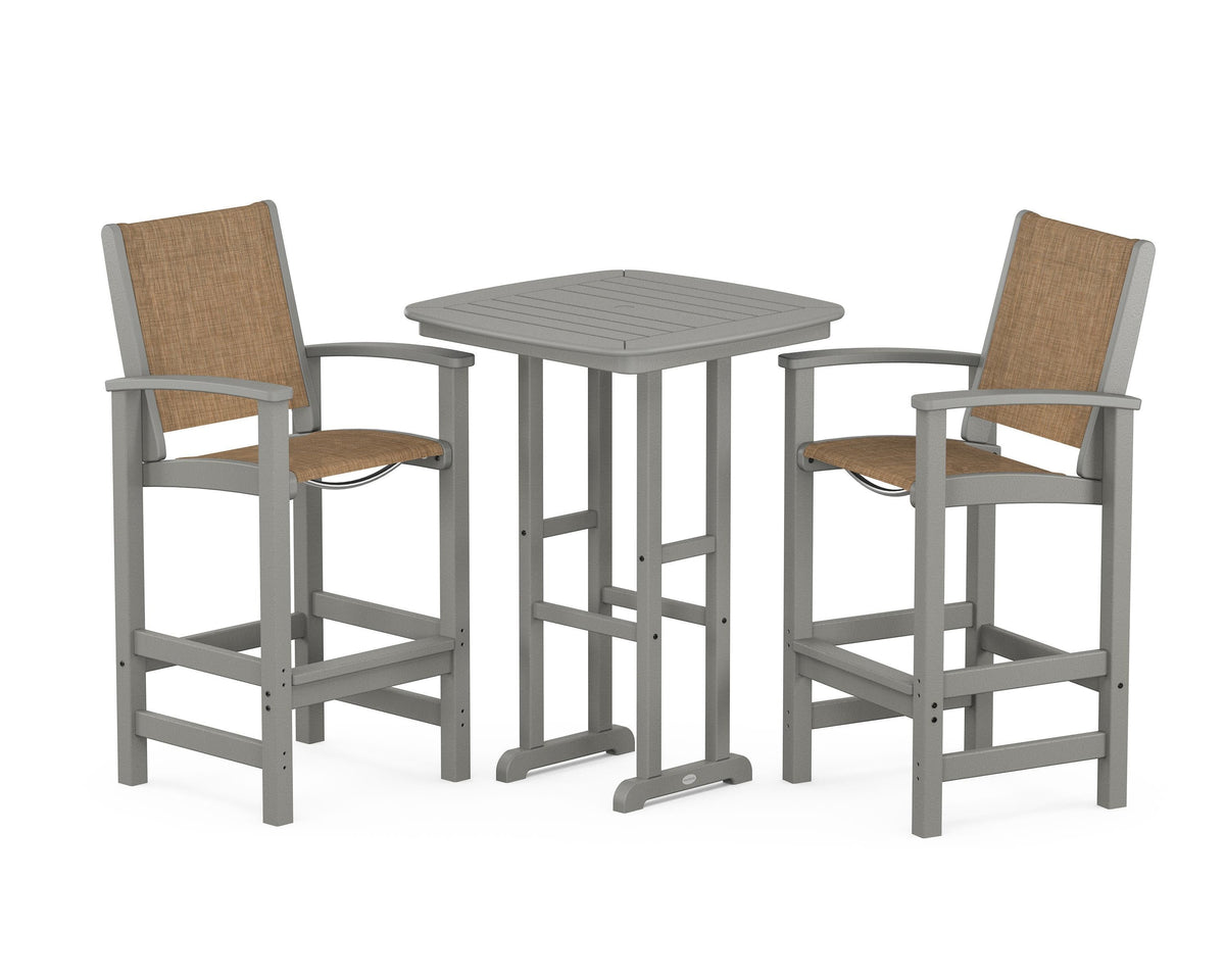 POLYWOOD Coastal 3-Piece Bar Set in Slate Grey / Burlap