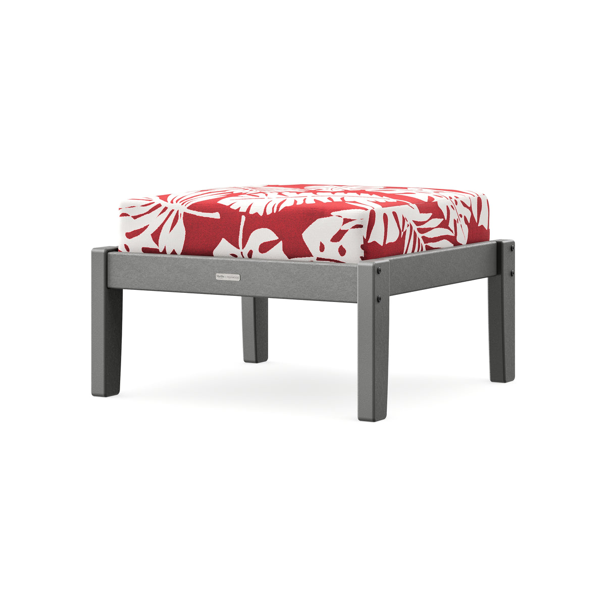POLYWOOD Chinoiserie Deep Seating Ottoman in Slate Grey / Leaf Crimson