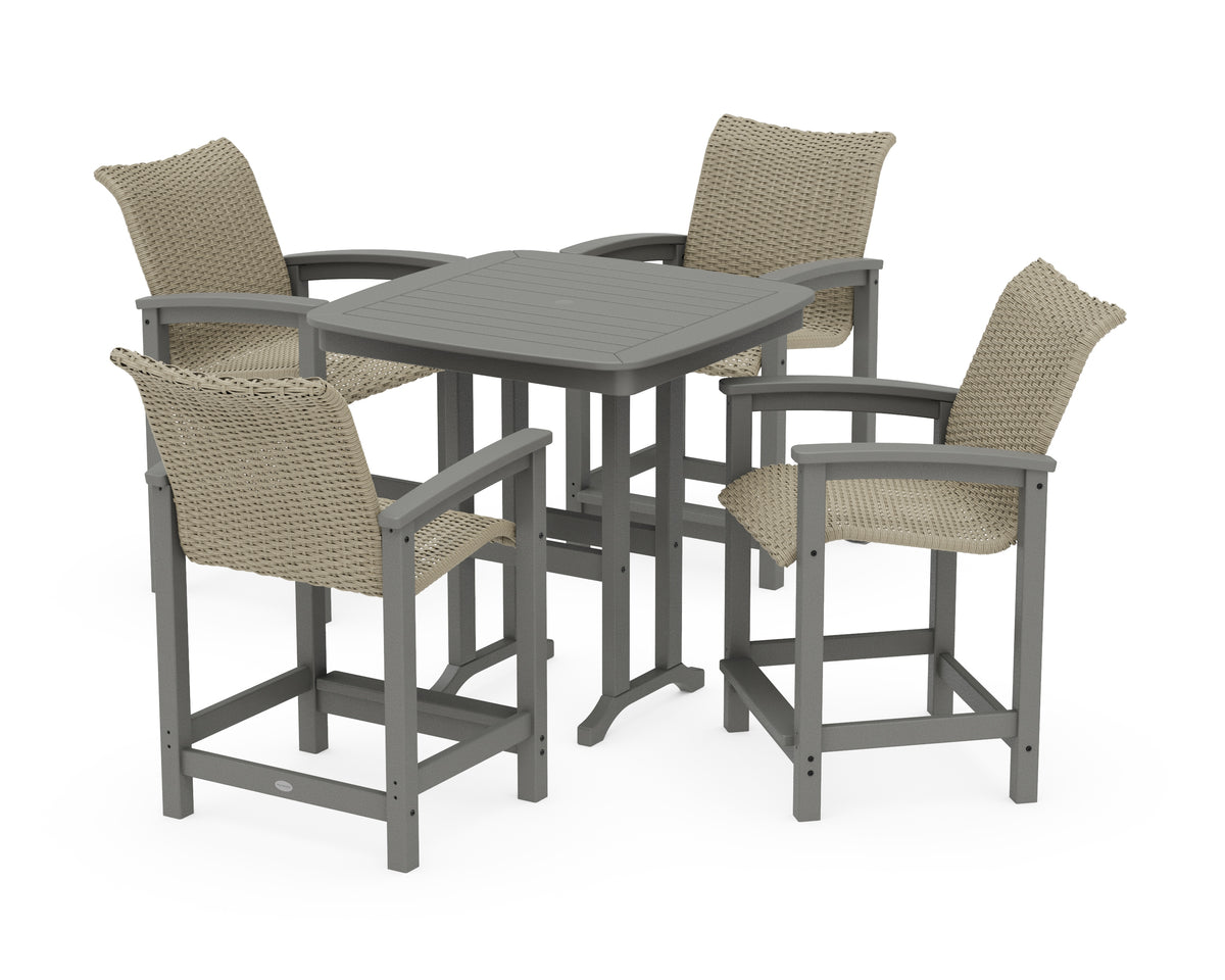 POLYWOOD Coastal Woven 5-Piece Counter Set in Slate Grey / Dune Grass