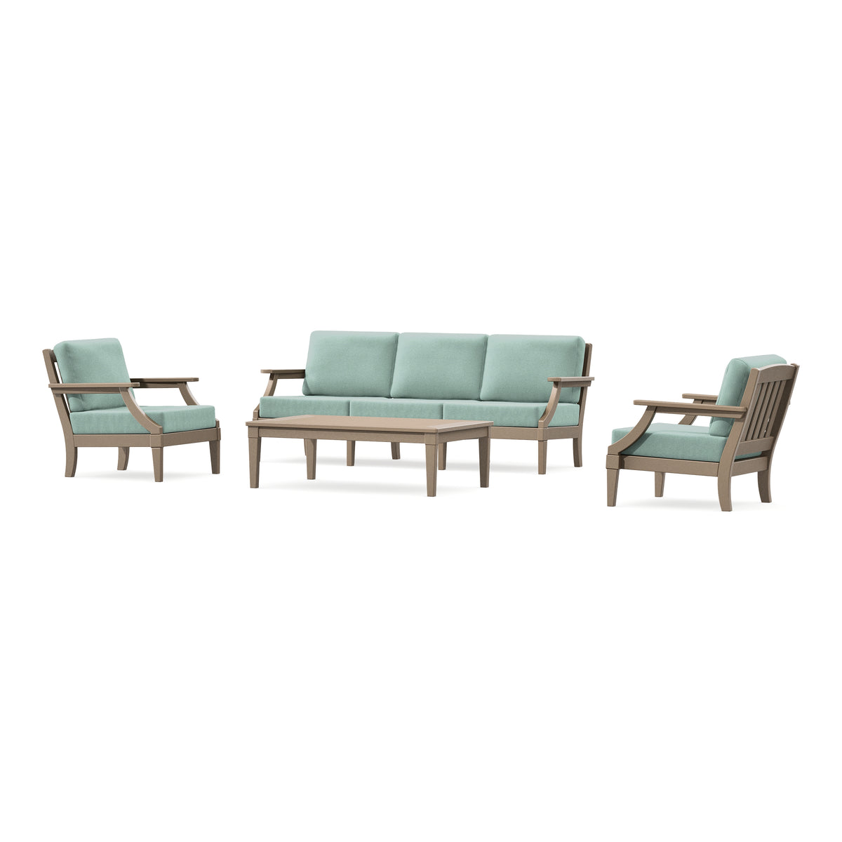 POLYWOOD PW Designer Series Estate 4-Piece Lounge Sofa Set in Vintage Sahara / Glacier Spa