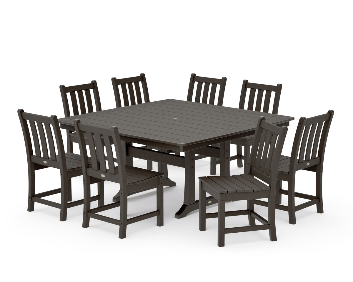 POLYWOOD Traditional Garden 9-Piece Nautical Trestle Dining Set in Vintage Coffee