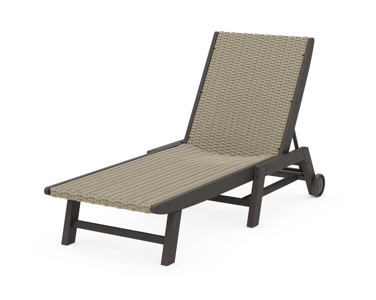 POLYWOOD Coastal Woven Chaise with Wheels in Vintage Coffee / Dune Grass