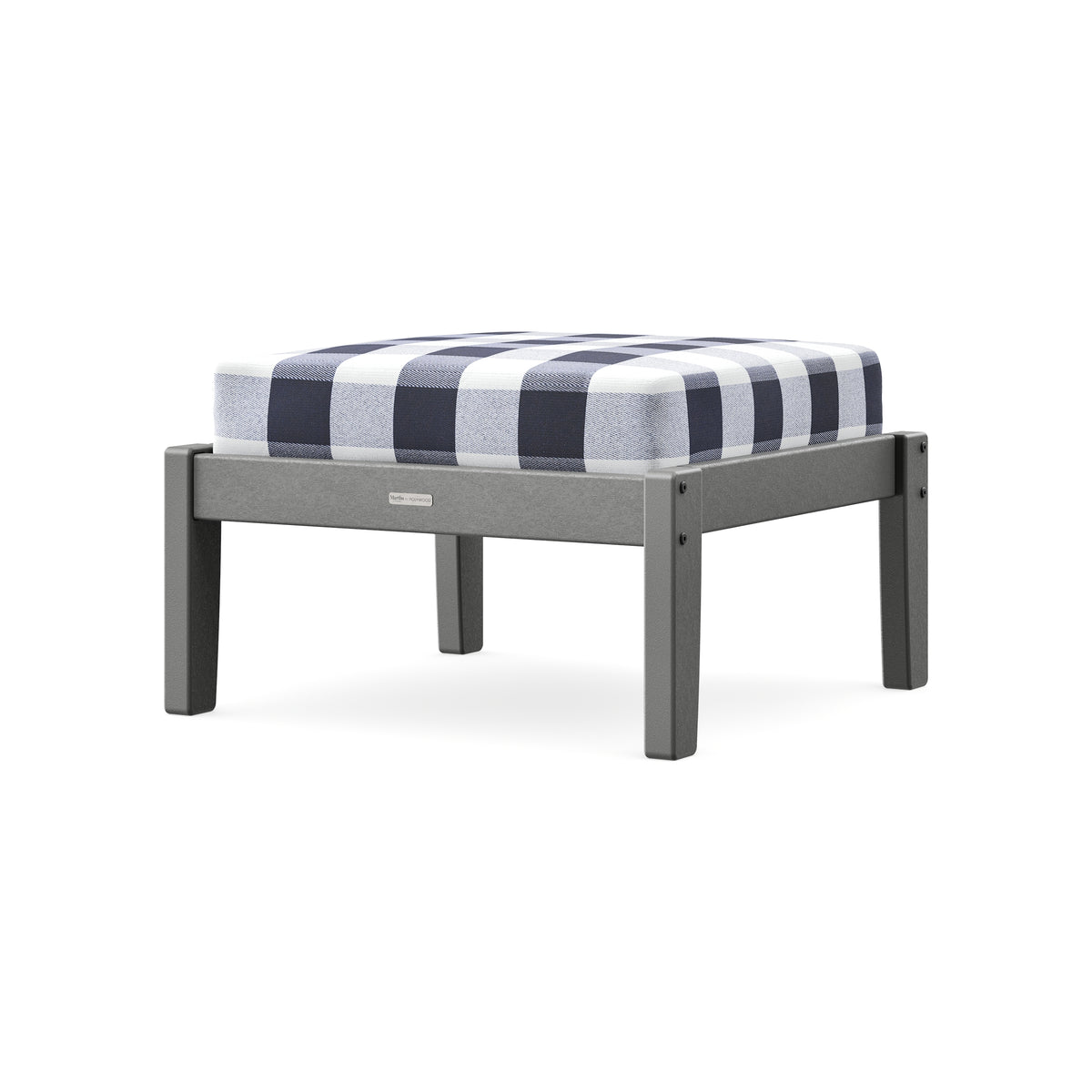 POLYWOOD Chinoiserie Deep Seating Ottoman in Slate Grey / Buffalo Plaid Navy