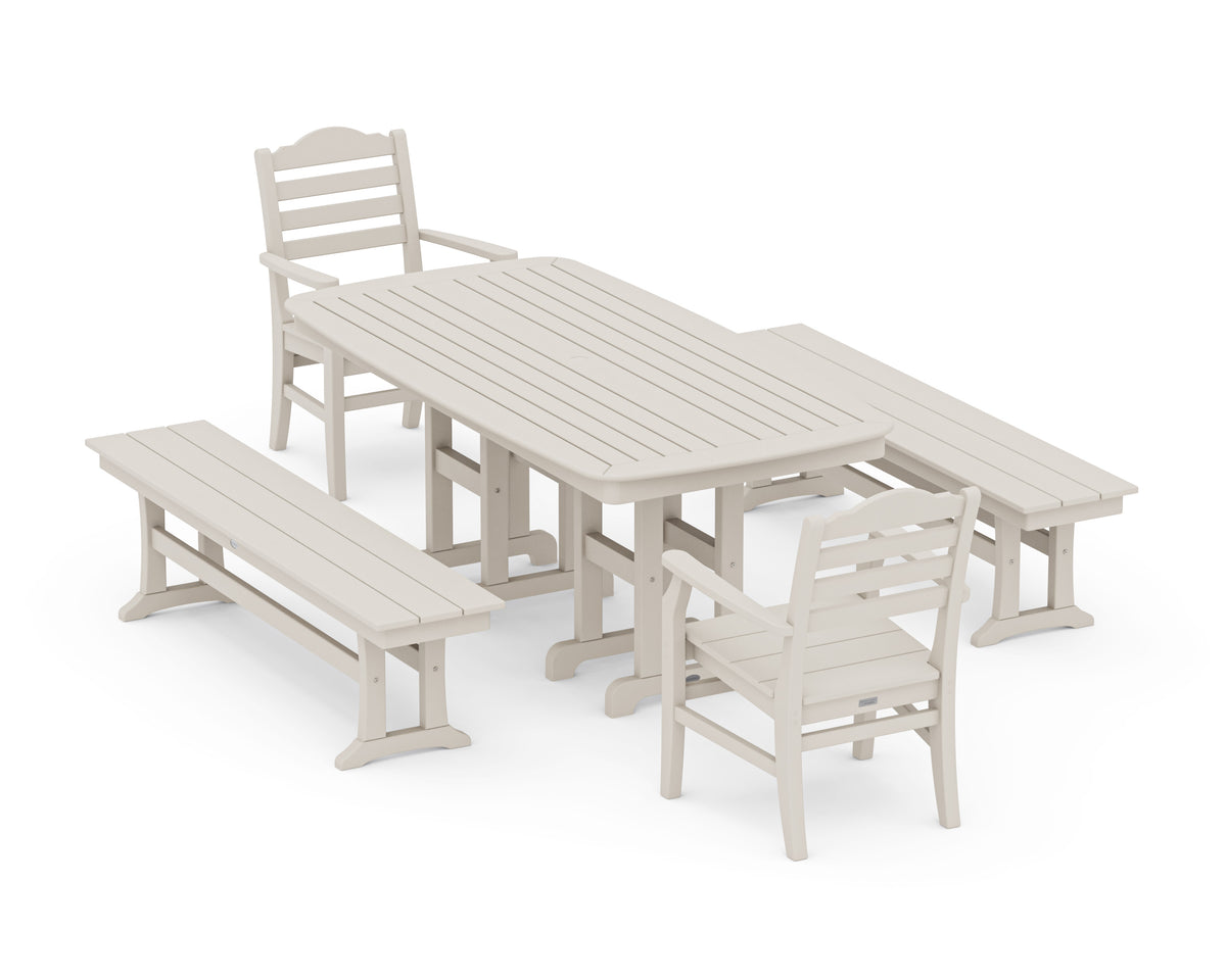POLYWOOD Savannah 5-Piece Dining Set with Benches in Sand