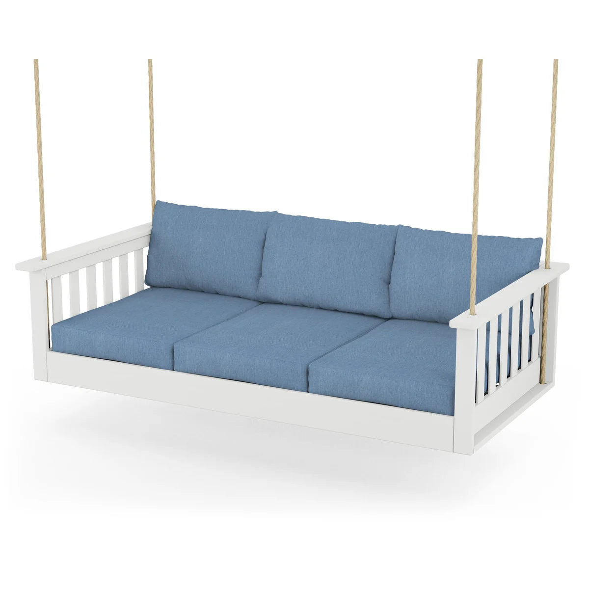 POLYWOOD Vineyard Daybed Swing in White / Sky Blue