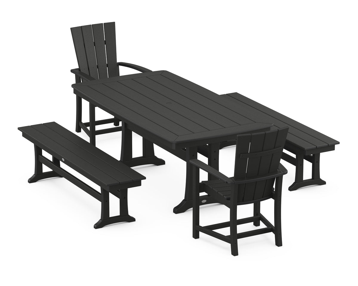 POLYWOOD Quattro 5-Piece Dining Set with Trestle Legs - 38" x 73" Table in Black
