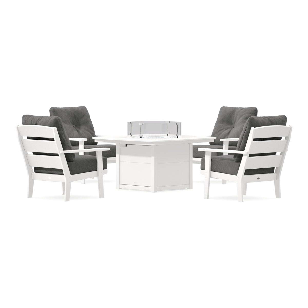 POLYWOOD Lakeside 5-Piece Deep Seating Set with Nautical Fire Pit Table in Vintage White