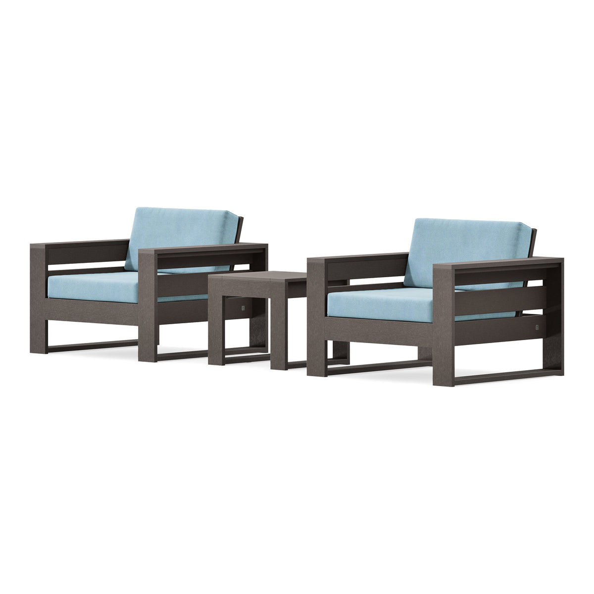 POLYWOOD PW Designer Series Latitude 3-Piece Lounge Chair Set in Vintage Coffee / Lattice Sky Blue