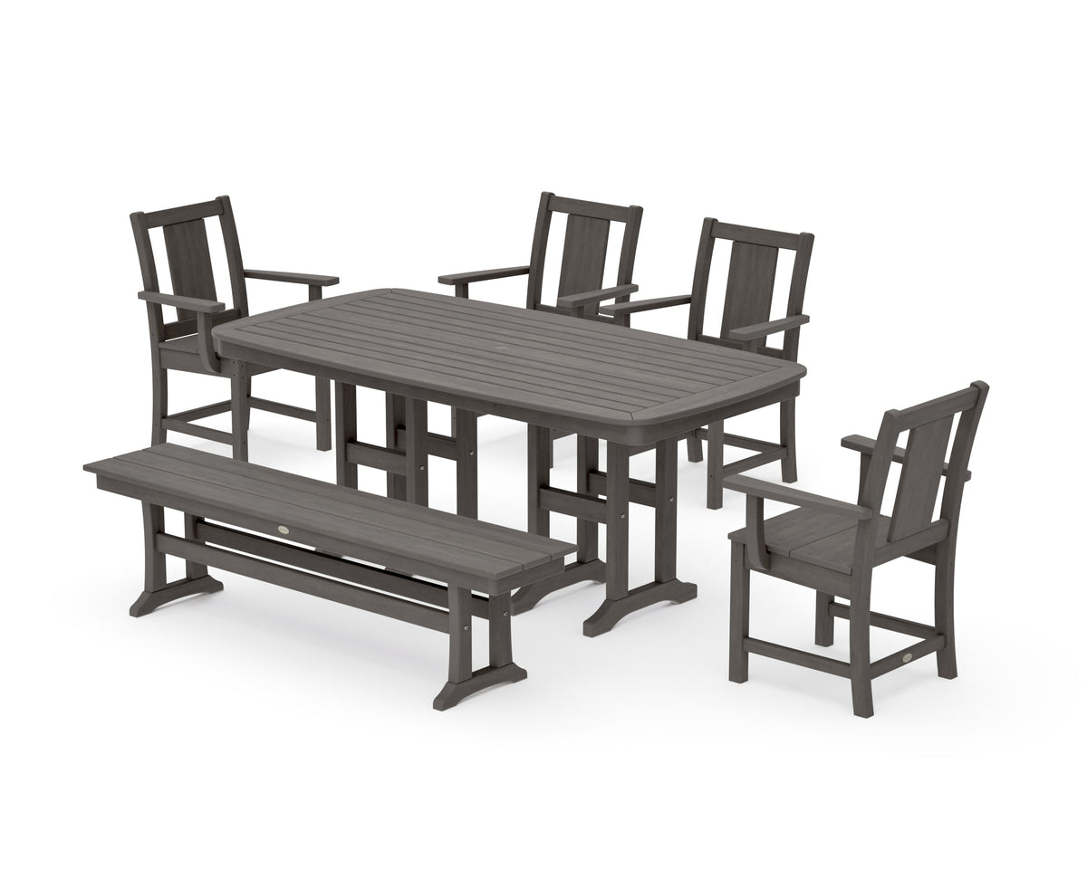 POLYWOOD Prairie 6-Piece Dining Set with Bench in Driftwood