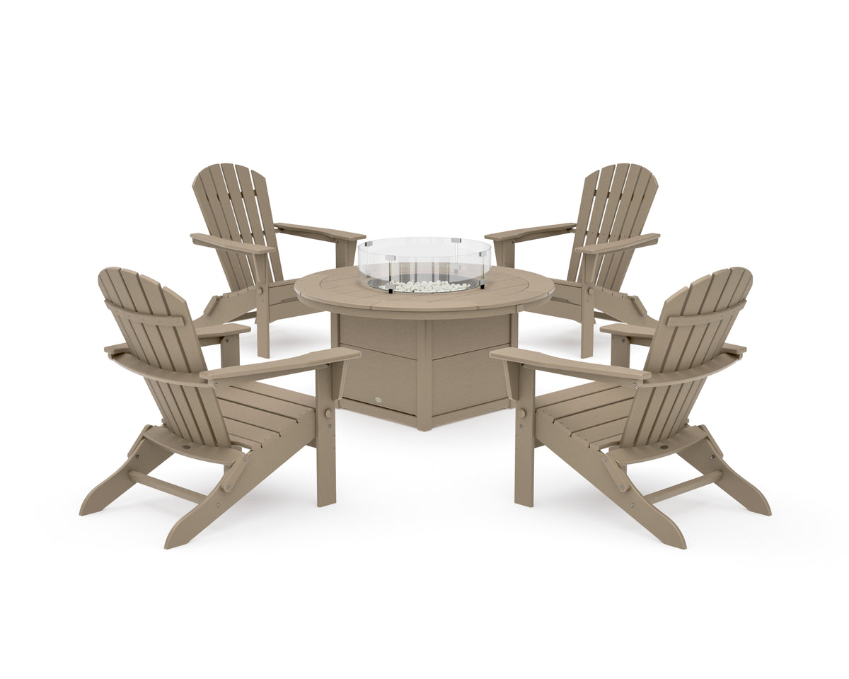 POLYWOOD South Beach 5-Piece Folding Adirondack Fire Chat Set in Vintage Sahara