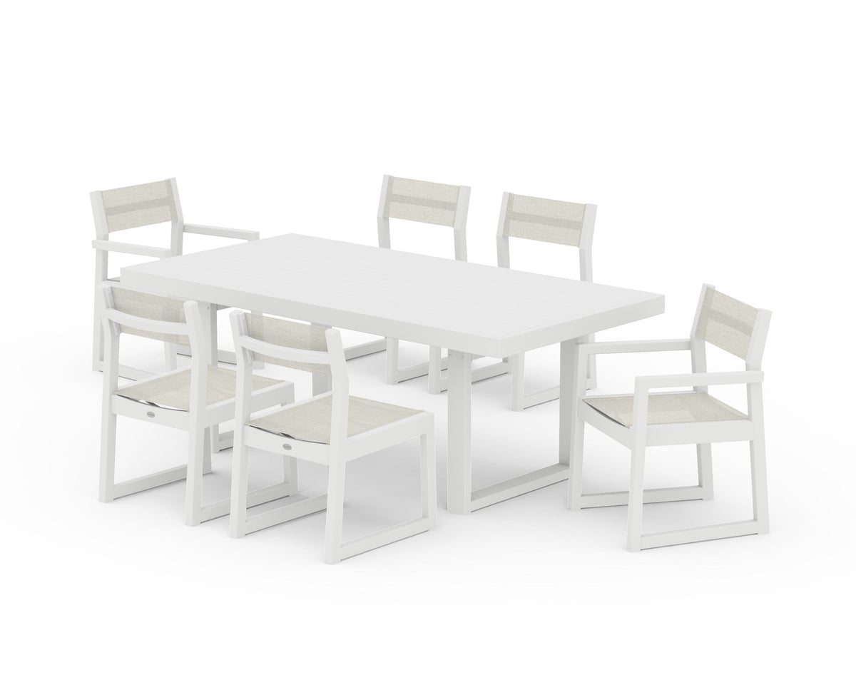POLYWOOD EDGE Sling 7-Piece Dining Set in White / Parchment