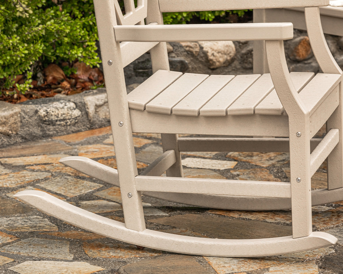 POLYWOOD Chinoiserie 3-Piece Rocking Chair Set in an outdoor setting