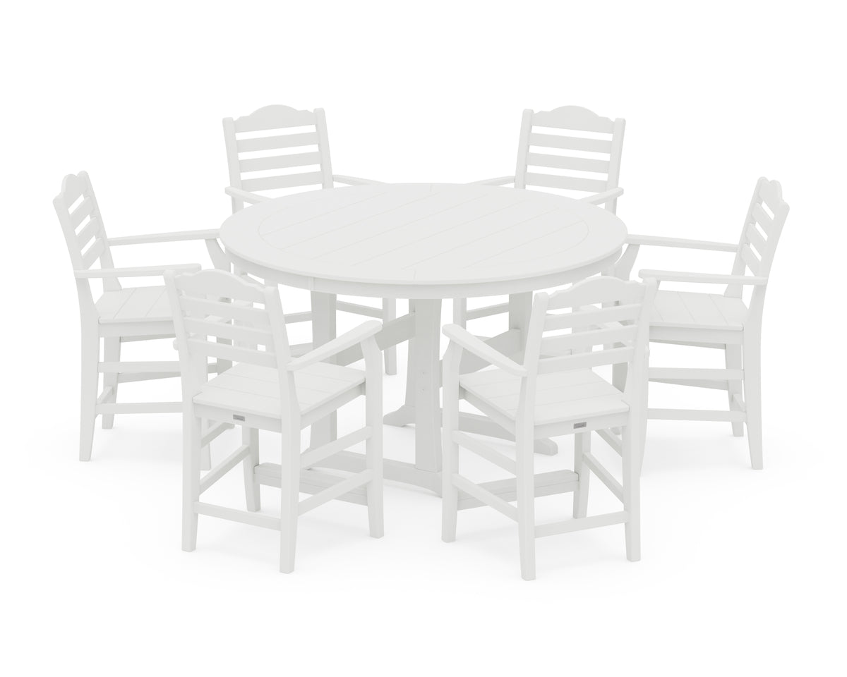 POLYWOOD Savannah 7-Piece Arm Chair Round Counter Set in White