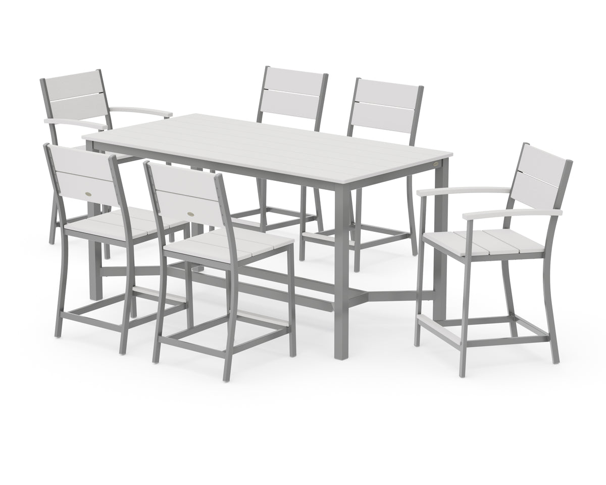 POLYWOOD Main Street 7-Piece Counter Set in Silver / Vintage White