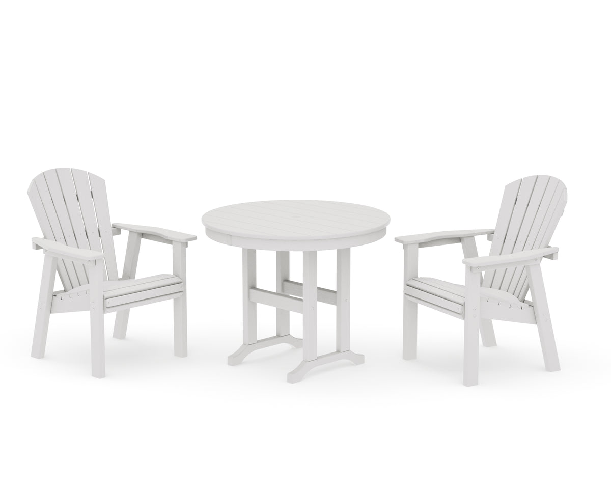 POLYWOOD Seashell 3-Piece Round Farmhouse Dining Set in Vintage White