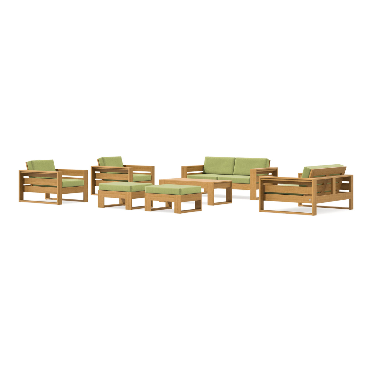 POLYWOOD PW Designer Series Latitude 7-Piece Lounge Loveseat Set in Natural / Chartreuse Boucle