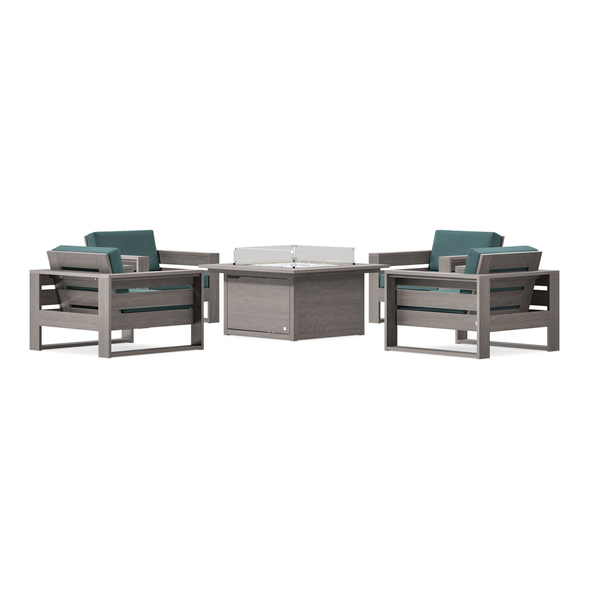 POLYWOOD PW Designer Series Latitude 5-Piece Lounge Fire Table Set in Driftwood / Ocean Teal