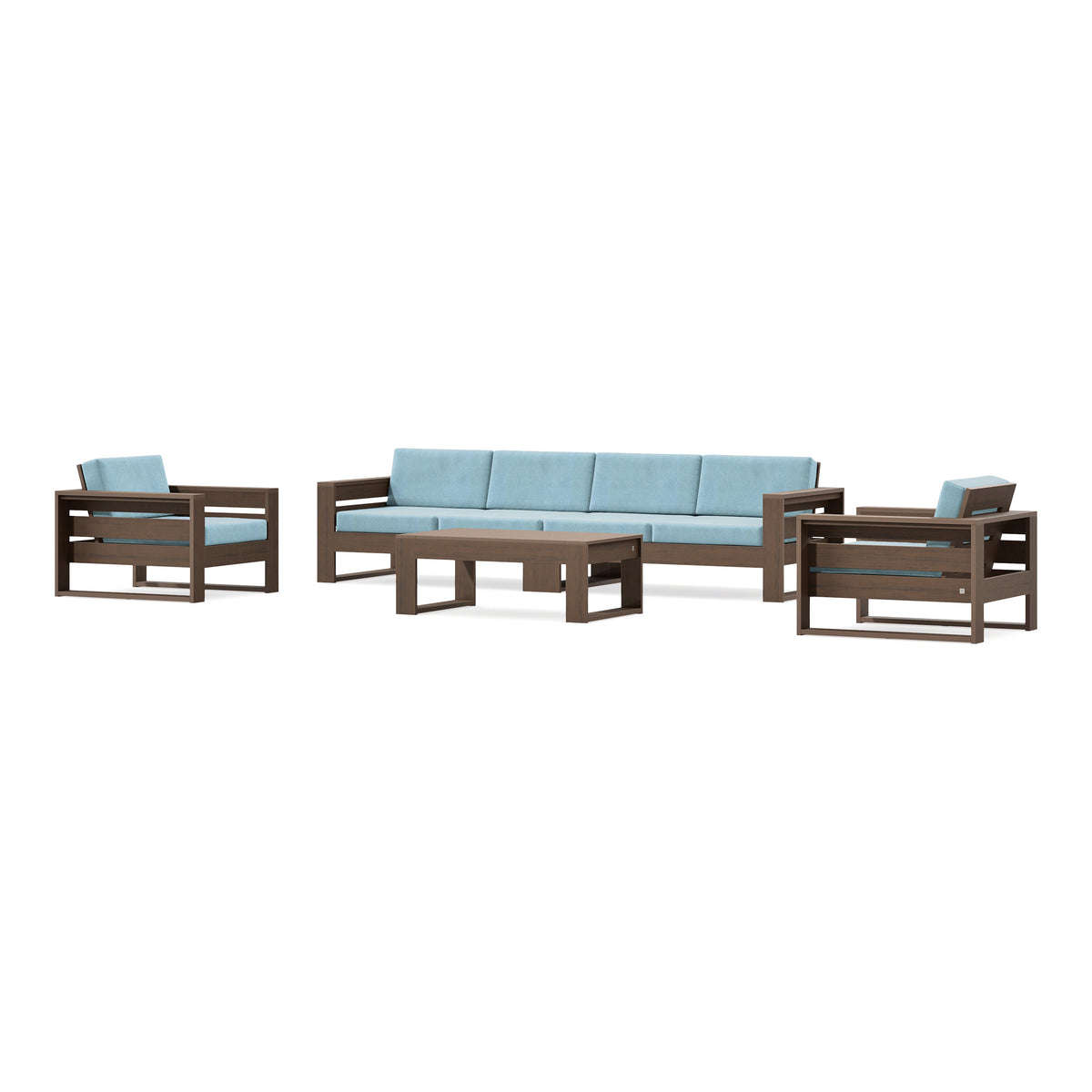 POLYWOOD PW Designer Series Latitude 5-Piece Lounge Sofa Set in Kona / Lattice Sky Blue