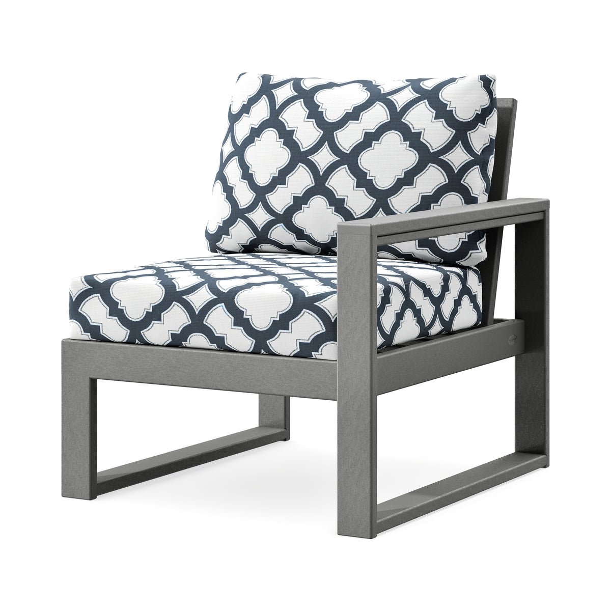 POLYWOOD EDGE Modular Right Arm Chair in Slate Grey / Trellis Marine Indigo
