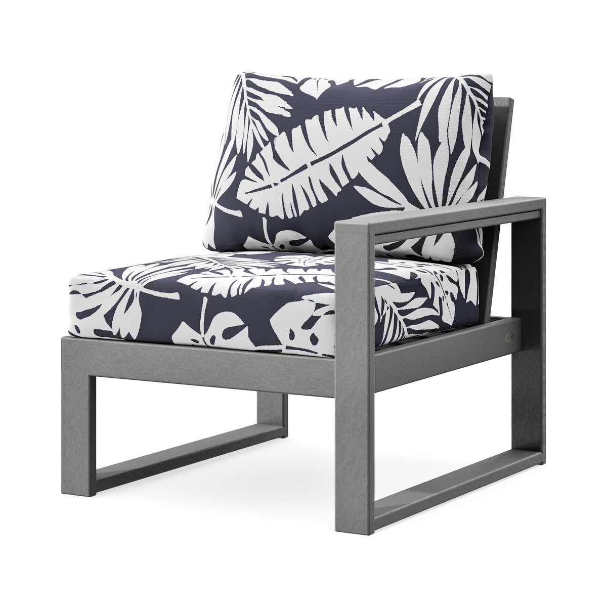 POLYWOOD EDGE Modular Right Arm Chair in Slate Grey / Leaf Navy
