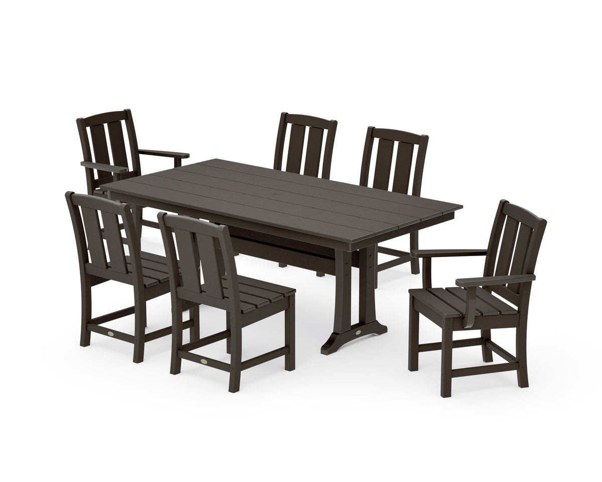POLYWOOD Mission 7-Piece Farmhouse Dining Set with Trestle Legs in Vintage Coffee