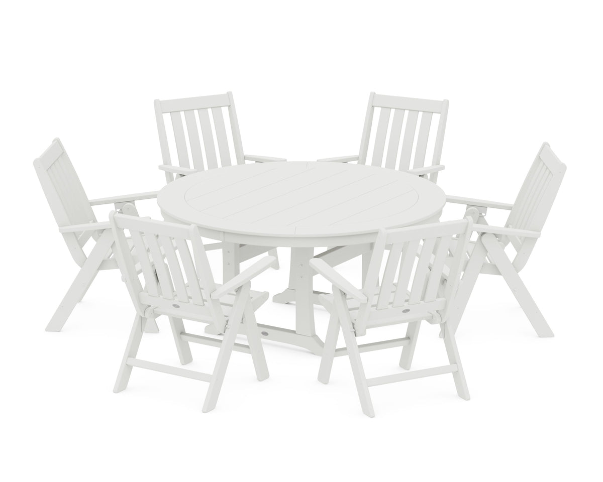 POLYWOOD Vineyard Folding 7-Piece Side Chair Round Dining Set in Vintage White