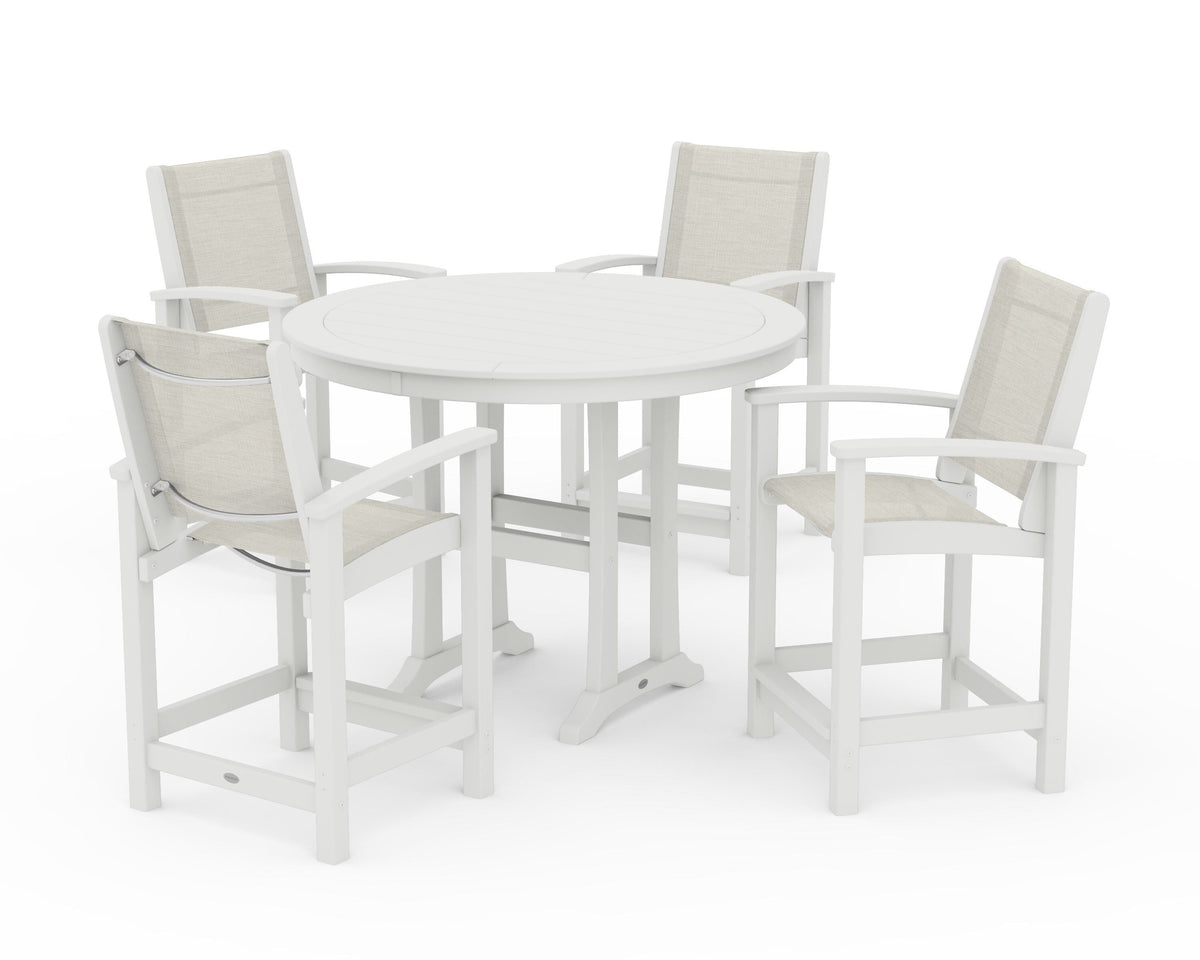 POLYWOOD Coastal 5-Piece Counter Set in Vintage White / Parchment