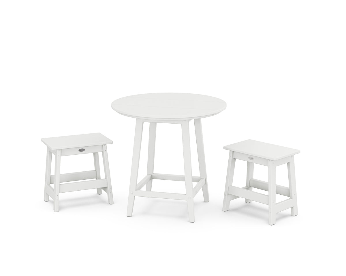 POLYWOOD Modern Studio Stool 3-Piece Round Bistro Set in White