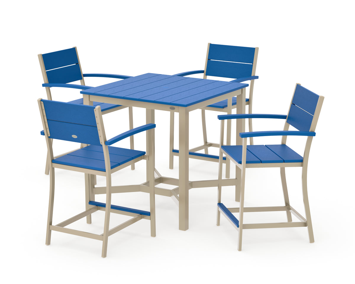 POLYWOOD Main Street 5-Piece Counter Set in Sand / Pacific Blue