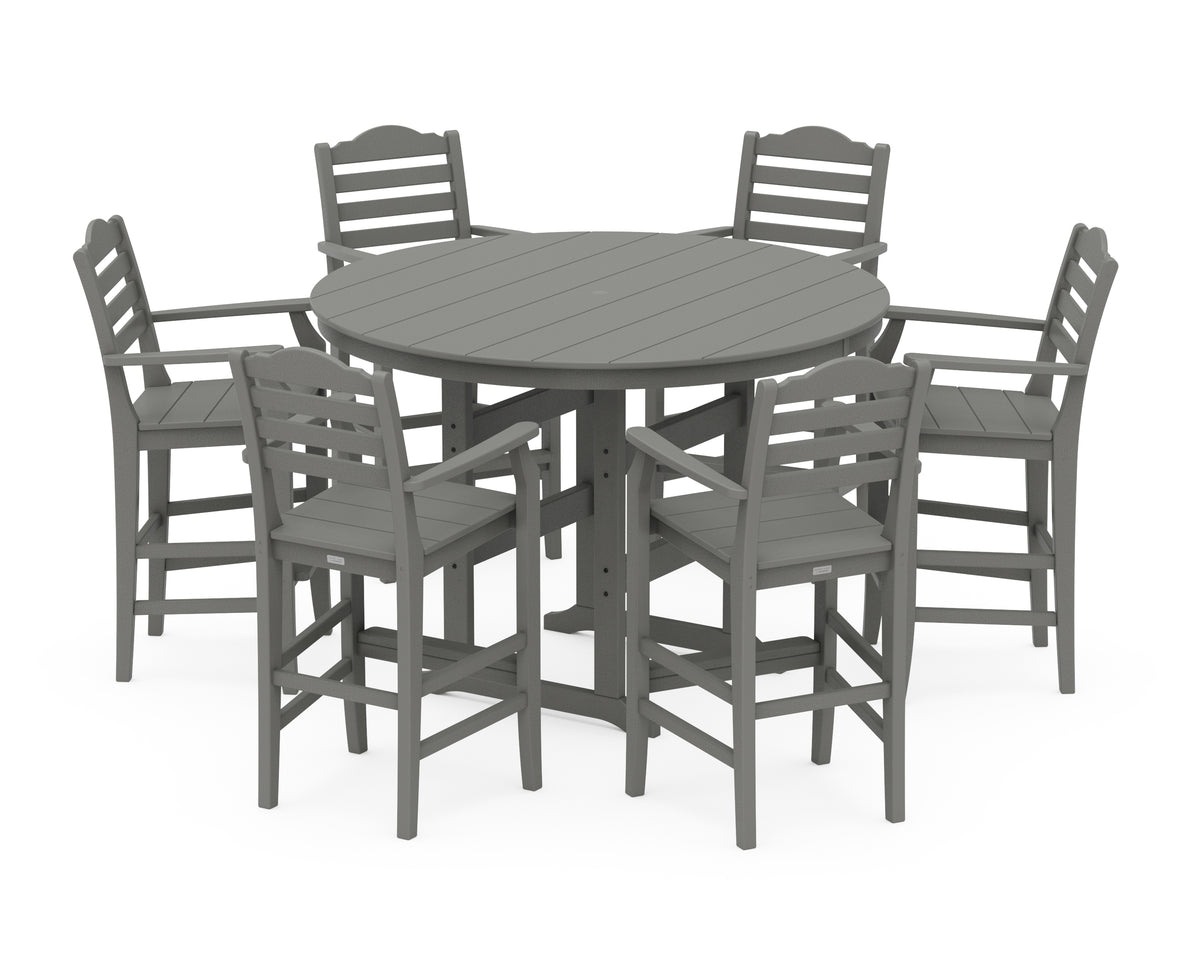 POLYWOOD Savannah 7-Piece Arm Chair Round Farmhouse Bar Set in Slate Grey