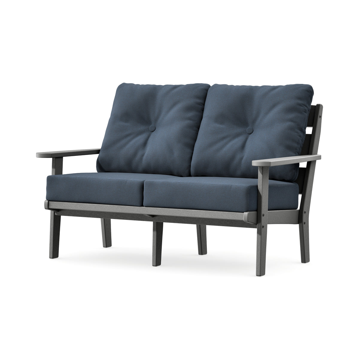 POLYWOOD Lakeside Deep Seating Loveseat in Slate Grey / Marine Indigo