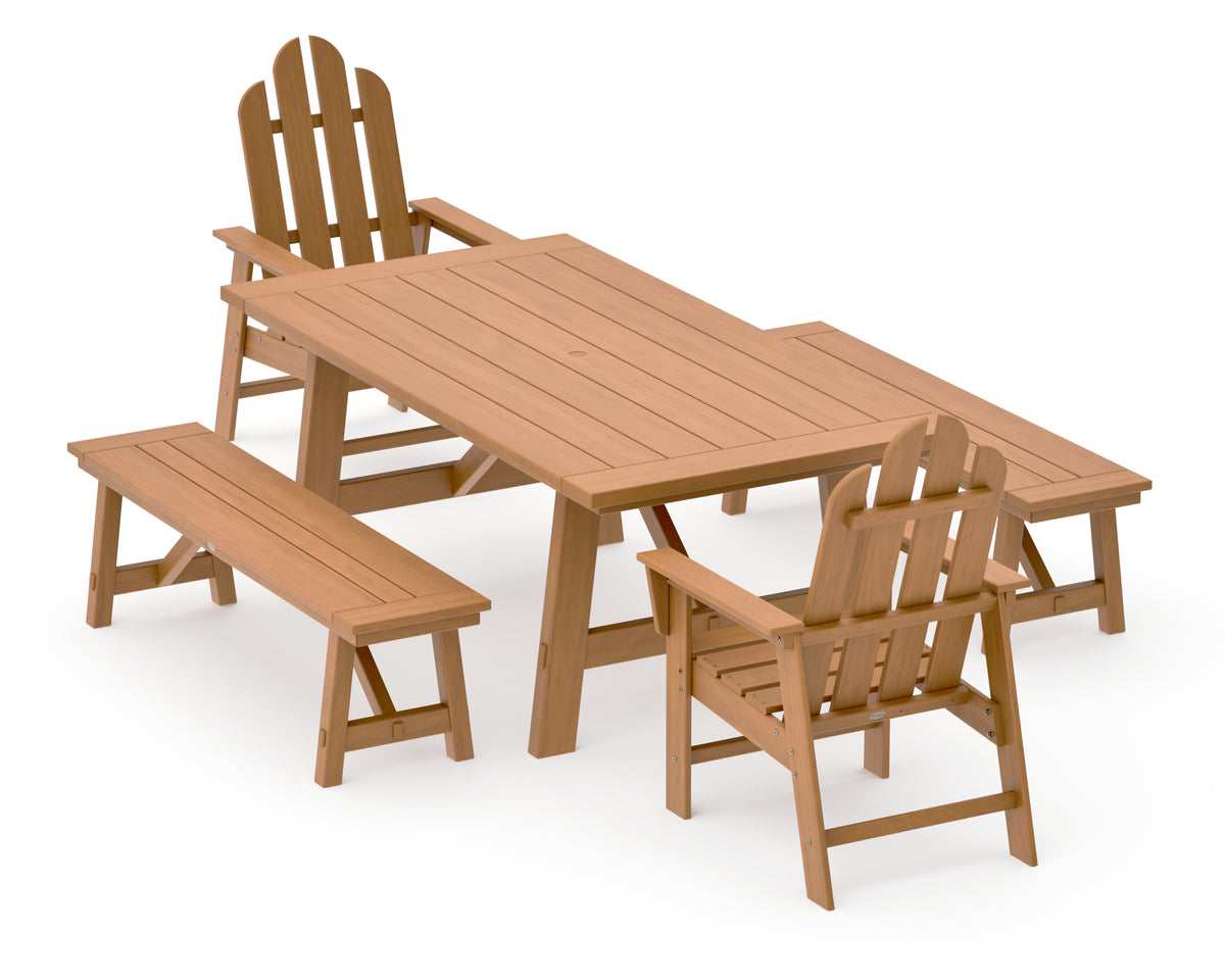 POLYWOOD Long Island 5-Piece Rustic Farmhouse Dining Set with Benches in Natural