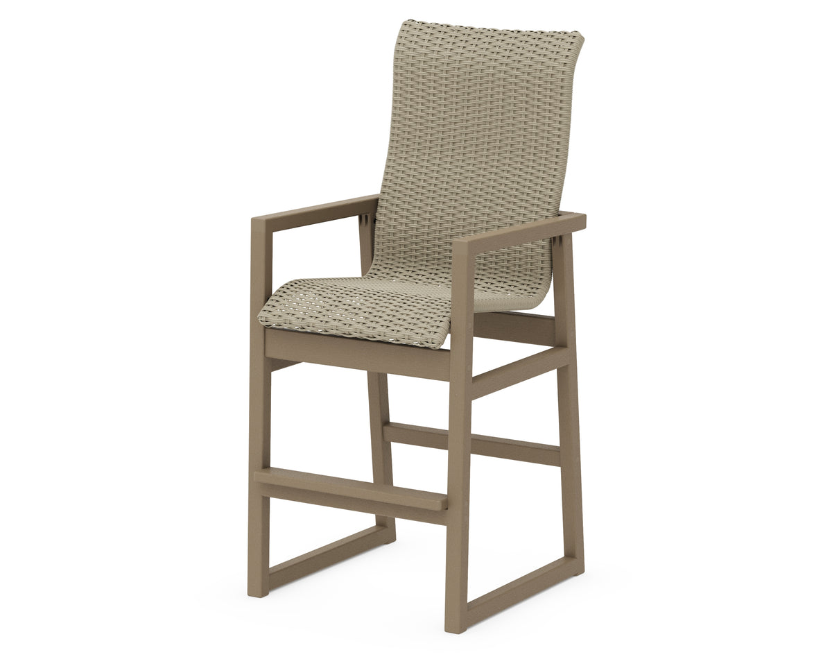 POLYWOOD EDGE Woven High-Back Bar Arm Chair in Vintage Sahara / Dune Grass