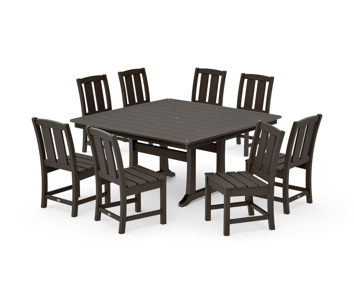 POLYWOOD Mission Side Chair 9-Piece Square Dining Set with Trestle Legs in Vintage Coffee