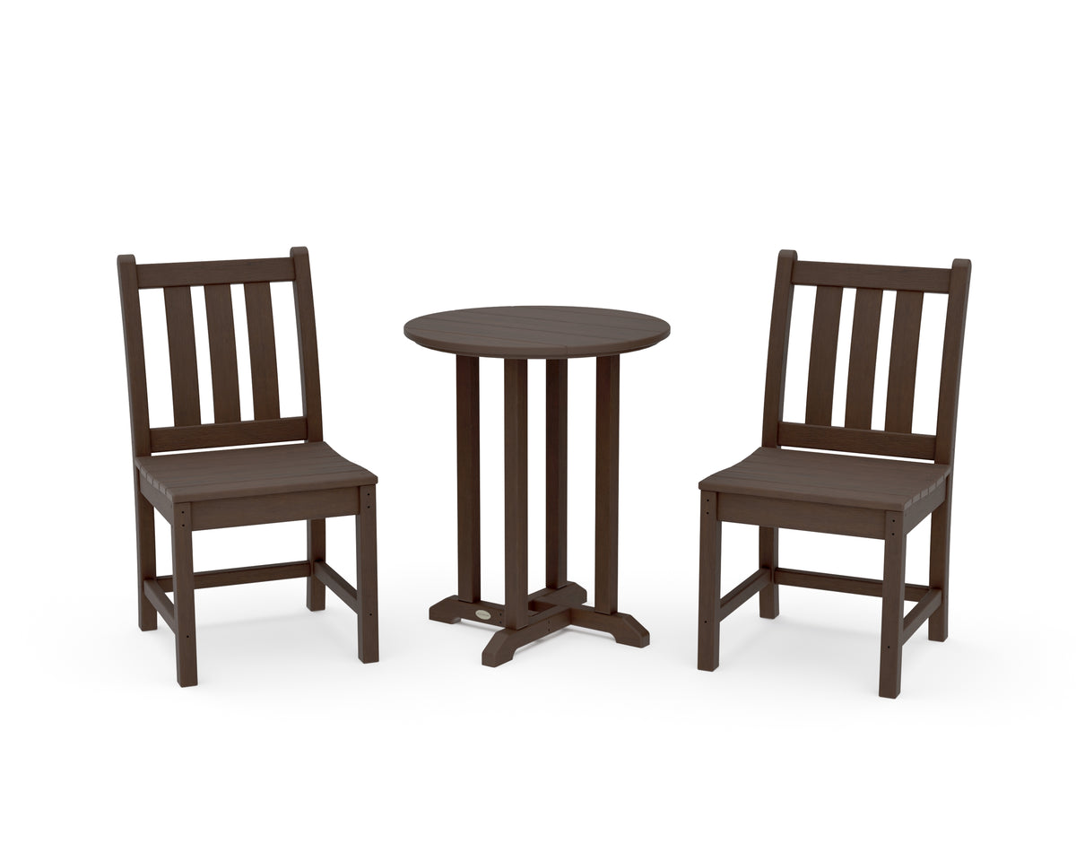 POLYWOOD Traditional Garden Side Chair 3-Piece Round Bistro Dining Set in Kona