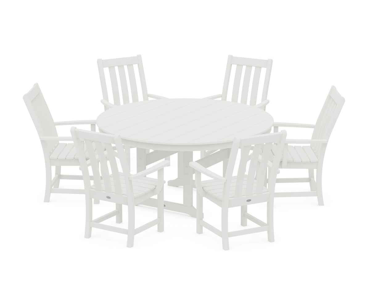 POLYWOOD Vineyard 7-Piece Arm Chair Round Farmhouse Dining Set in Vintage White