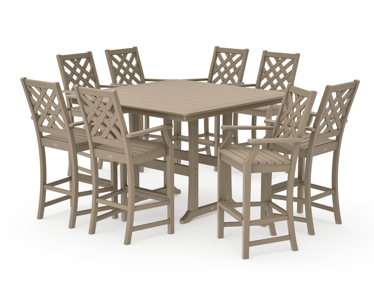 POLYWOOD Country Living Wovendale 9-Piece Square Bar Set with Trestle Legs in Vintage Sahara
