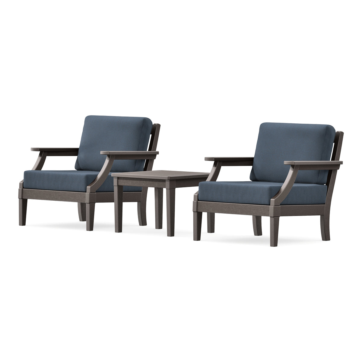 POLYWOOD PW Designer Series Estate 3-Piece Lounge Chair Set in Vintage Coffee / Marine Indigo