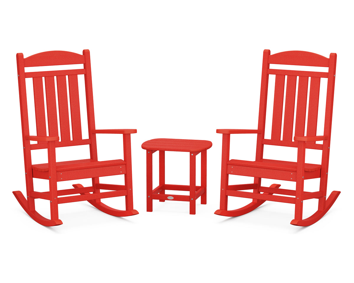 POLYWOOD Presidential 3-Piece Rocking Chair Set with 18" South Beach Side Table in Sunset Red
