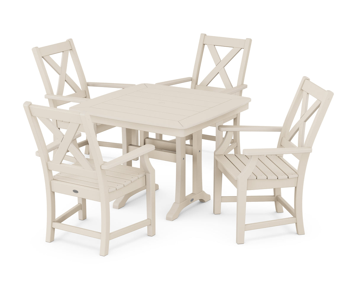 POLYWOOD Braxton 5-Piece Dining Set with Trestle Legs - 37" Table in Sand