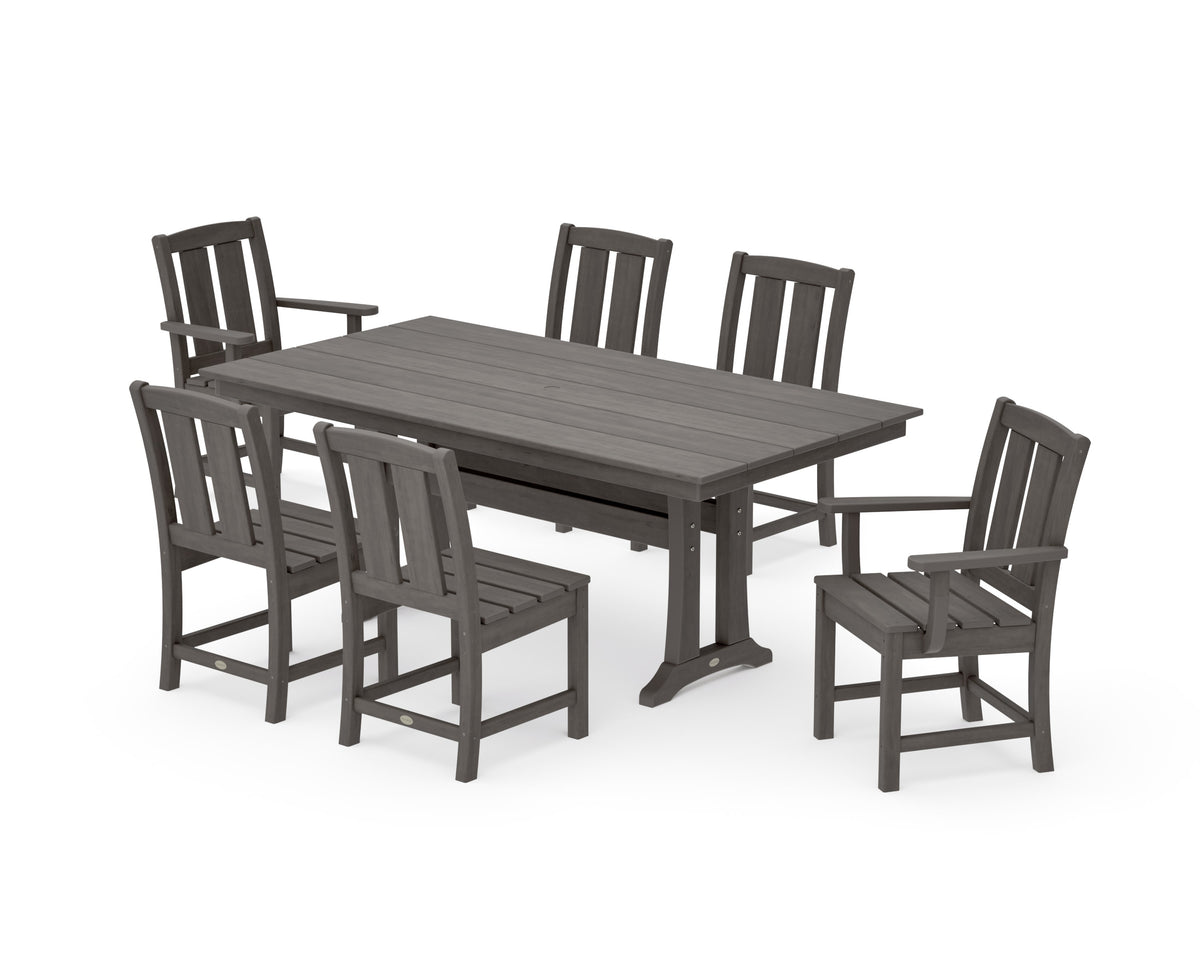 POLYWOOD Mission 7-Piece Farmhouse Dining Set with Trestle Legs in Driftwood