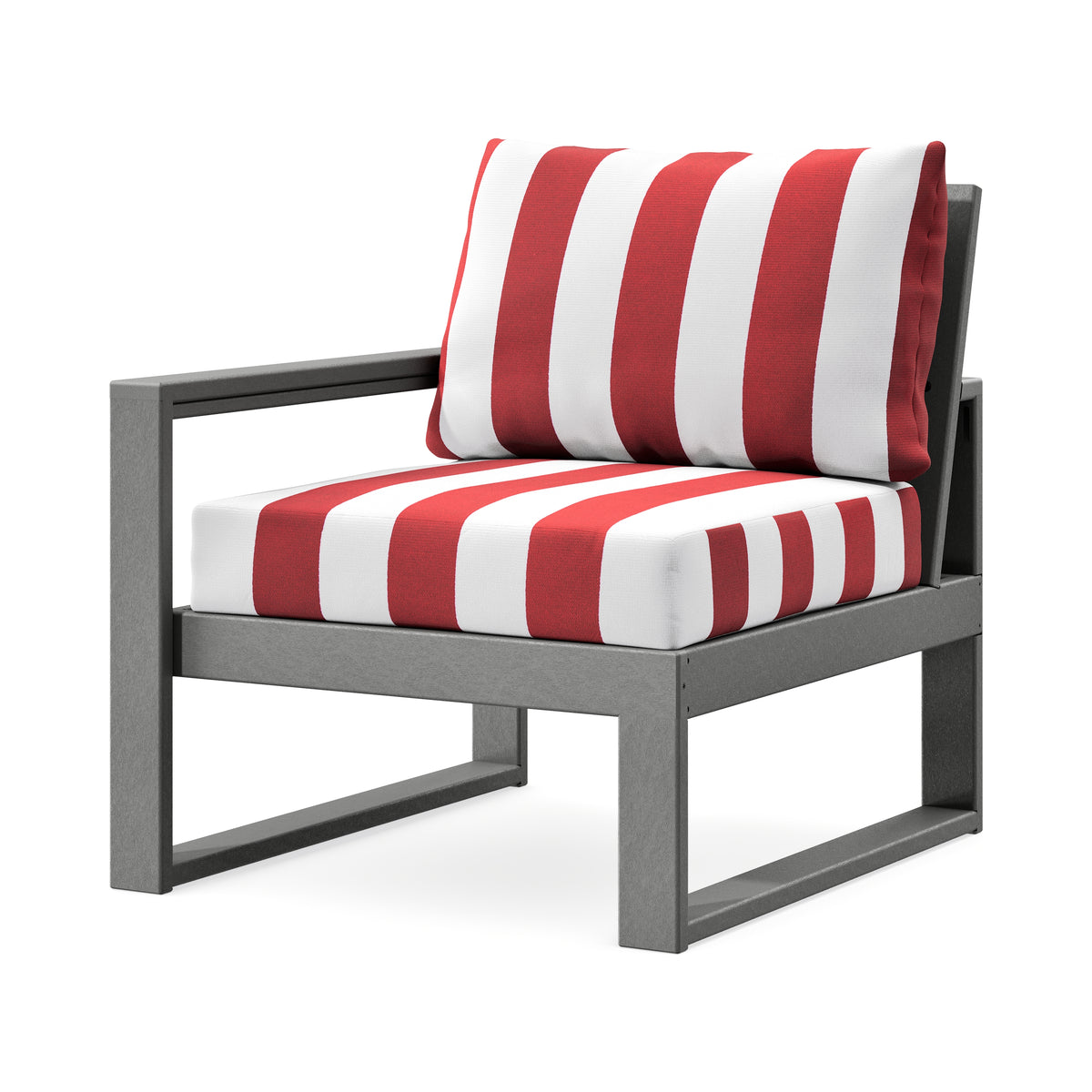 POLYWOOD EDGE Modular Left Arm Chair in Slate Grey / Cabana Stripe Crimson