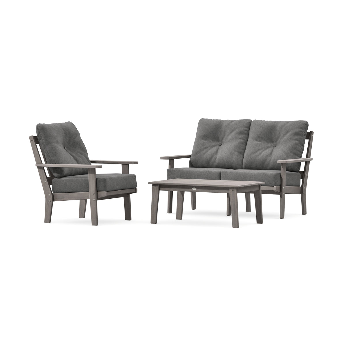 POLYWOOD Oxford 3-Piece Deep Seating Set with Loveseat in Driftwood