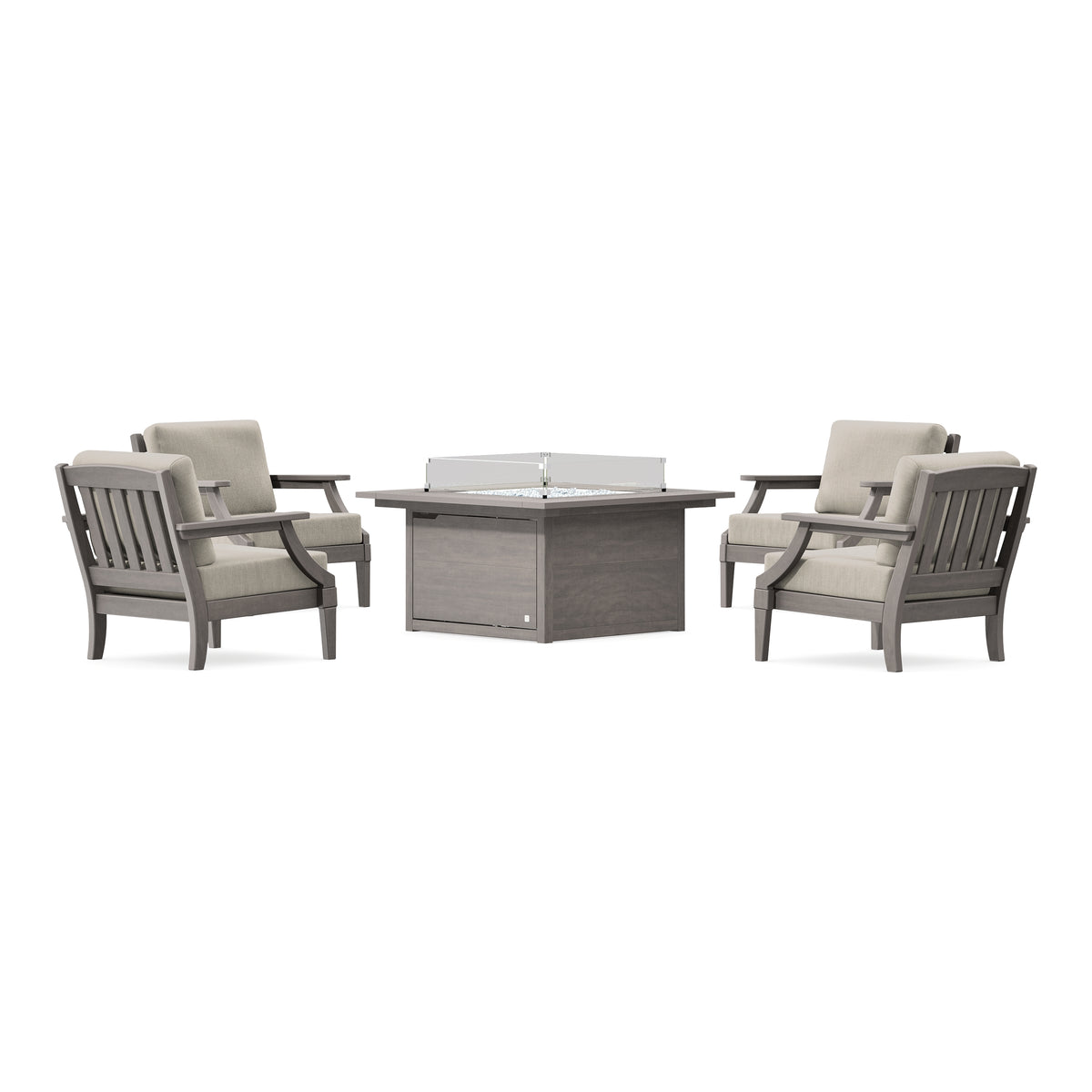POLYWOOD PW Designer Series Estate 5-Piece Lounge Fire Table Set in Driftwood / Cast Ash