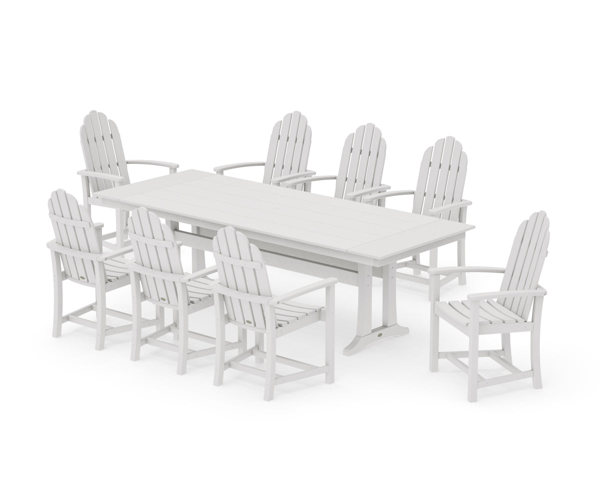 POLYWOOD Classic Adirondack 9-Piece Farmhouse Dining Set with Trestle Legs in Vintage White