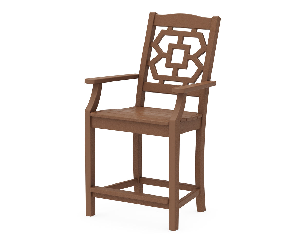 POLYWOOD Chinoiserie Counter Arm Chair in Teak